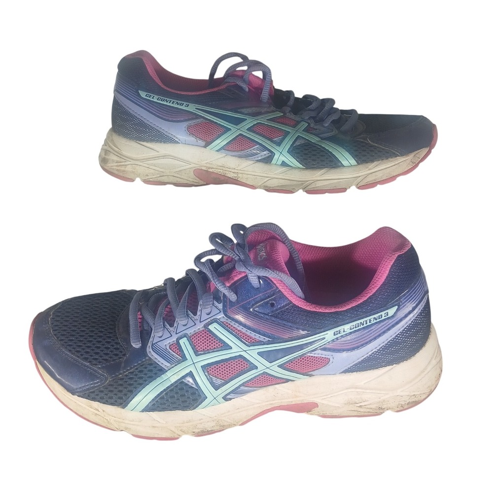 Asics GEL Contend 3 Running Shoes Purple Pink Aqua Womens Size 8 T5F9N‎
